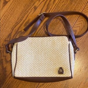 Etienne Aigner Brown and Cream Crossbody Bag with Woven Texture